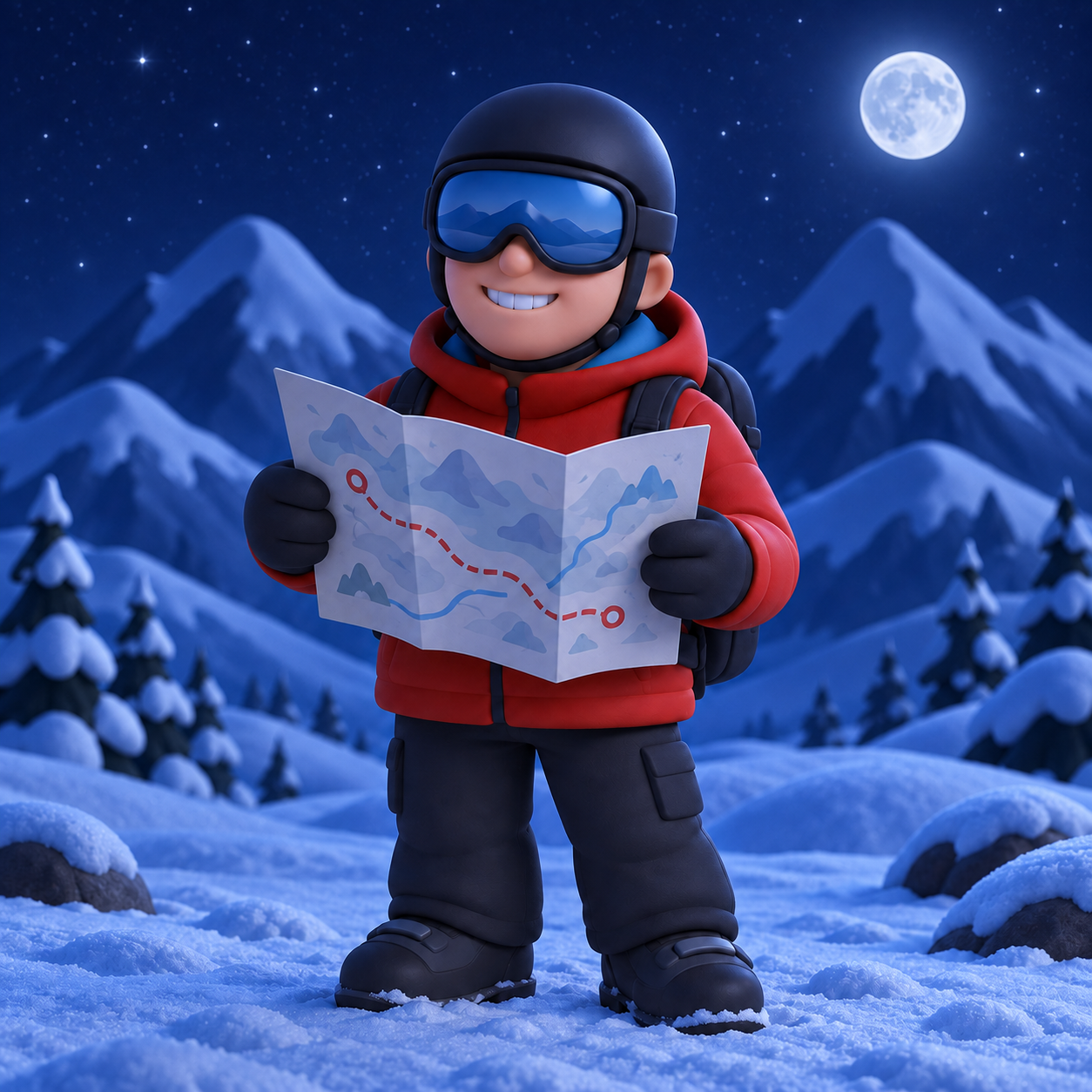 Olivier mascot reading a mountain route map